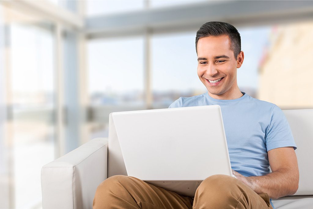 Laptop, man, using.